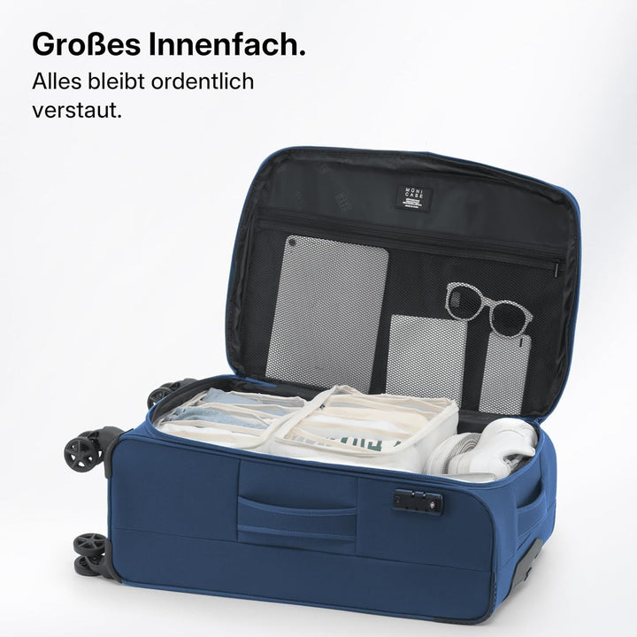 Stoffkoffer erweiterbar mit Frontfächern,15% Extra-Volumen, TSA-Schloss, 360° Doppelrollen & verdeck
