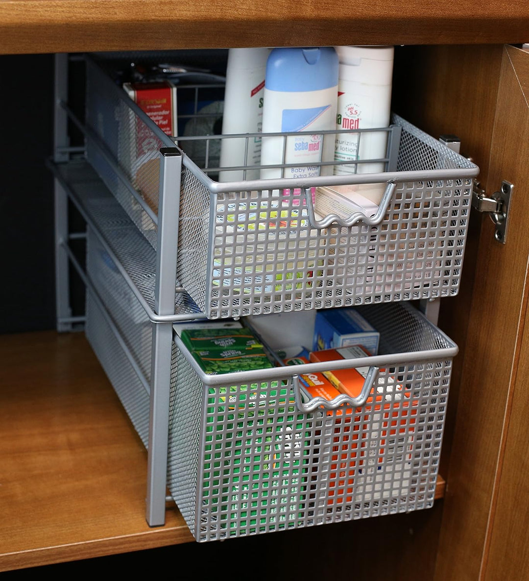 DecoBros Mesh Cabinet Basket Organizer, silber (gross 10.6 x 16 x 7.8) Large - 10 x 15.8 x 7.5, Larg