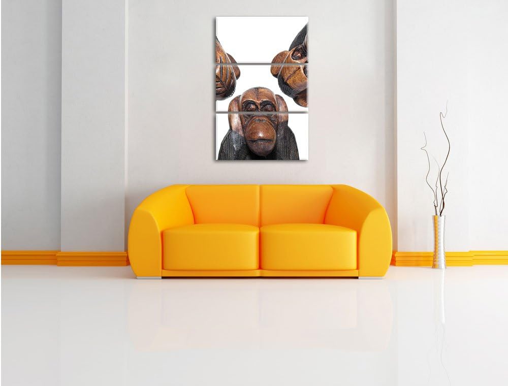Pixxprint Nichts hören Nichts sehen Nichts Sagen Skelette 3-Teiler Leinwandbild 120x80 Bild auf Lein