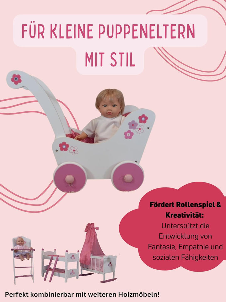 Bayer Chic 2000 425 99 - Holz-Puppenwagen Fiori, 55 x 31 x 45 cm, Fiori