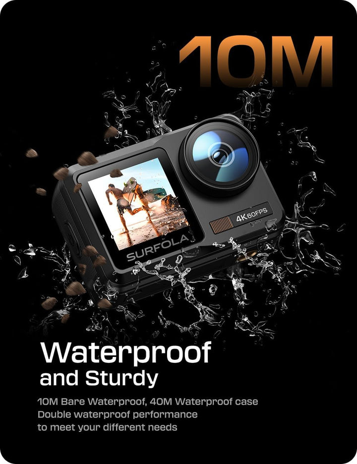 Surfola SF630 Action Cam 4K 60FPS, Unterwasserkamera 40M blankem Metall Wasserdicht Kamera 10M, WiFi