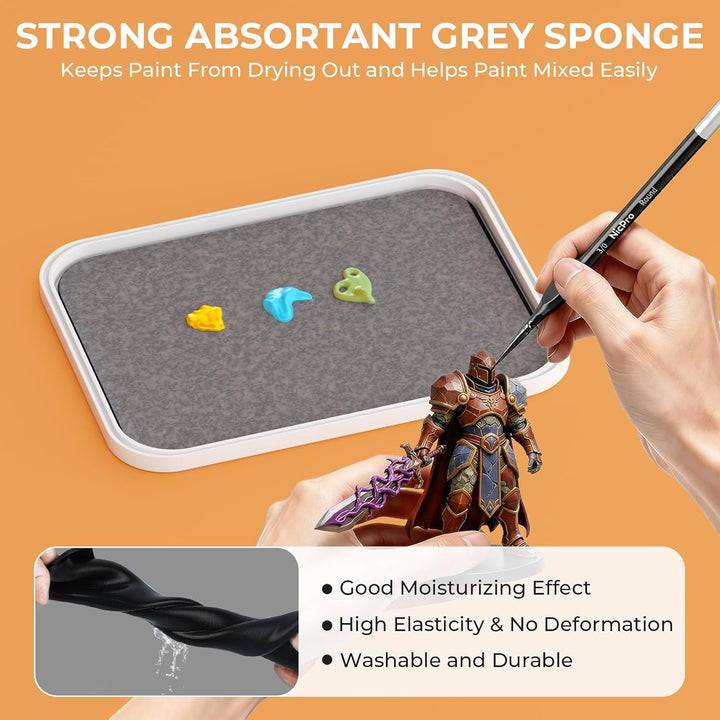 Nicpro Nasspalette für Malen Miniatur, Wet Palette 100 Stück Palettenpapier, 4 Stück Schwämmen, Pins