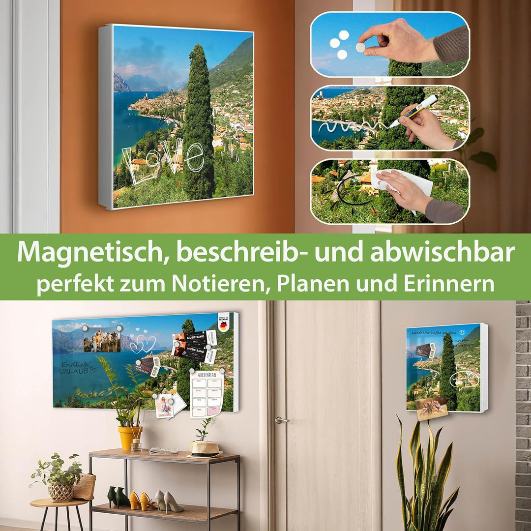 banjado® Grosser Schlüsselkasten Glas/Schlüsselbox 30cm x 30cm mit 50 Haken - Motiv Gardasee/Schlüss
