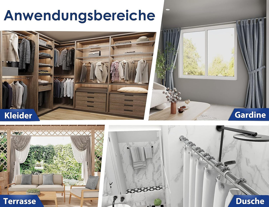 Rostfreie Edelstahl Teleskopstange ohne Bohren 260-310cm, Ø25mm Multifunktionale Gardinenstange Klem