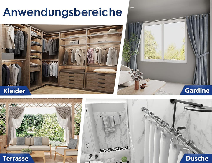 Rostfreie Edelstahl Teleskopstange ohne Bohren 260-310cm, Ø25mm Multifunktionale Gardinenstange Klem