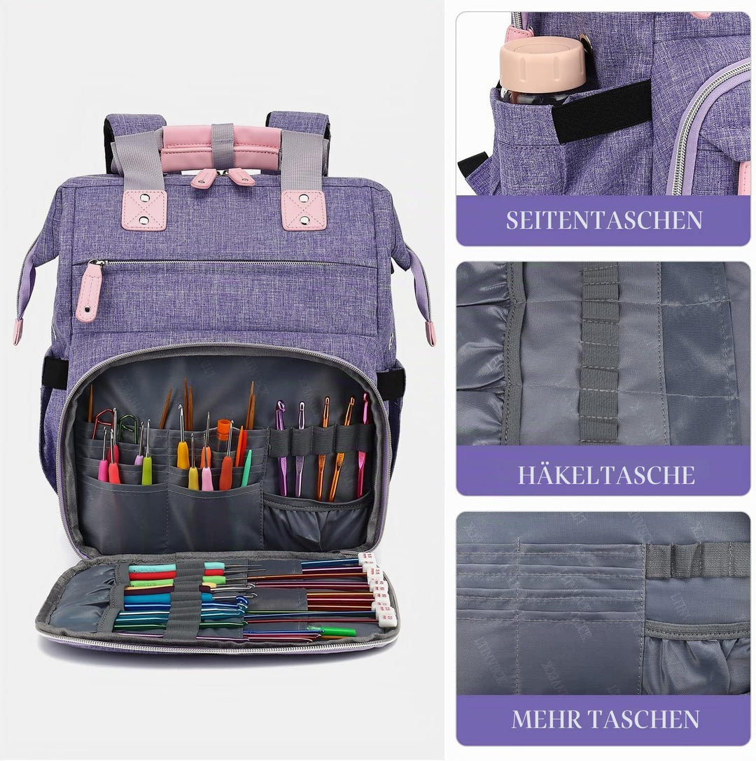 Stricktasche, Rucksack, Garnaufbewahrung, Organizer, Reise-Häkeltasche mit USB-Ladeanschluss, grosse