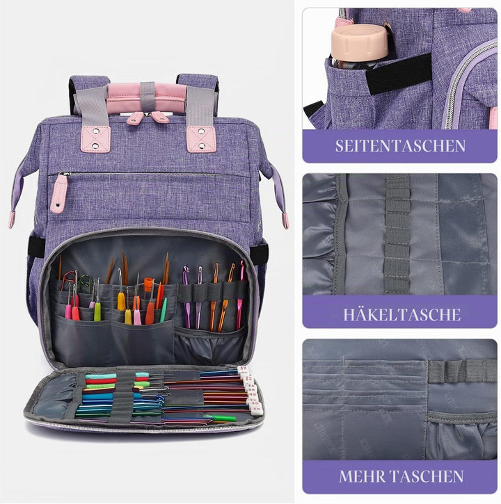 Stricktasche, Rucksack, Garnaufbewahrung, Organizer, Reise-Häkeltasche mit USB-Ladeanschluss, grosse