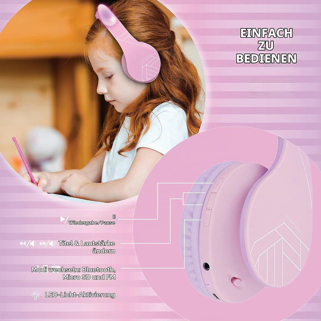Kinder Kopfhörer, PowerLocus KinderKopfhörer Bluetooth mit 85dB Lautstärkebegrenzung, Faltbar mit Tr