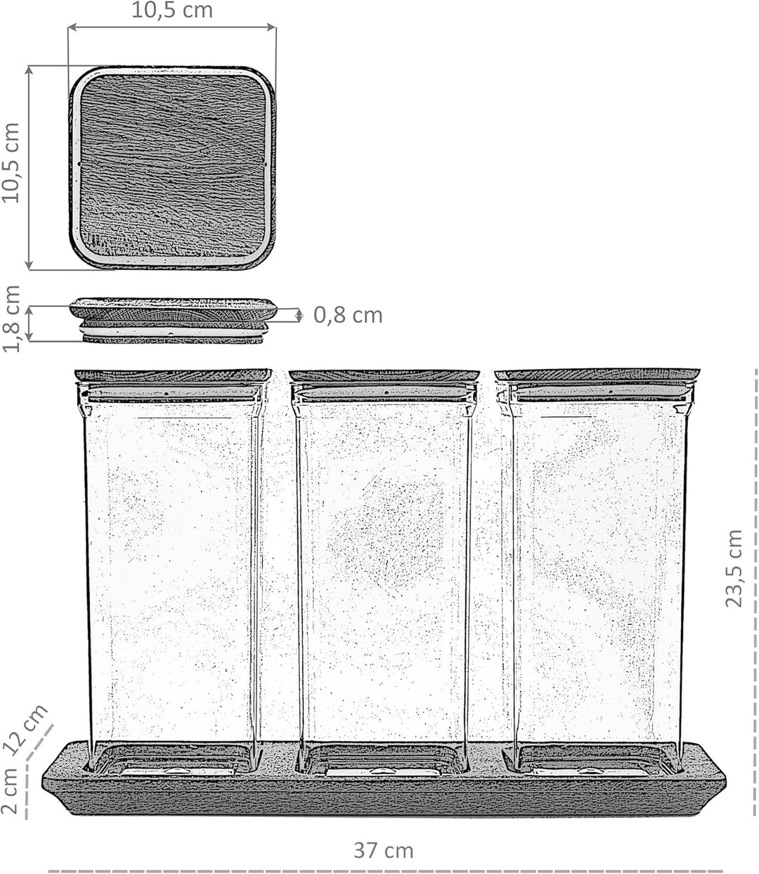3x Spaghettidose Kunststoff, Vorratsdosen mit Bambusdeckel Braun - Bernstein, Müslibehälter Set 1,5