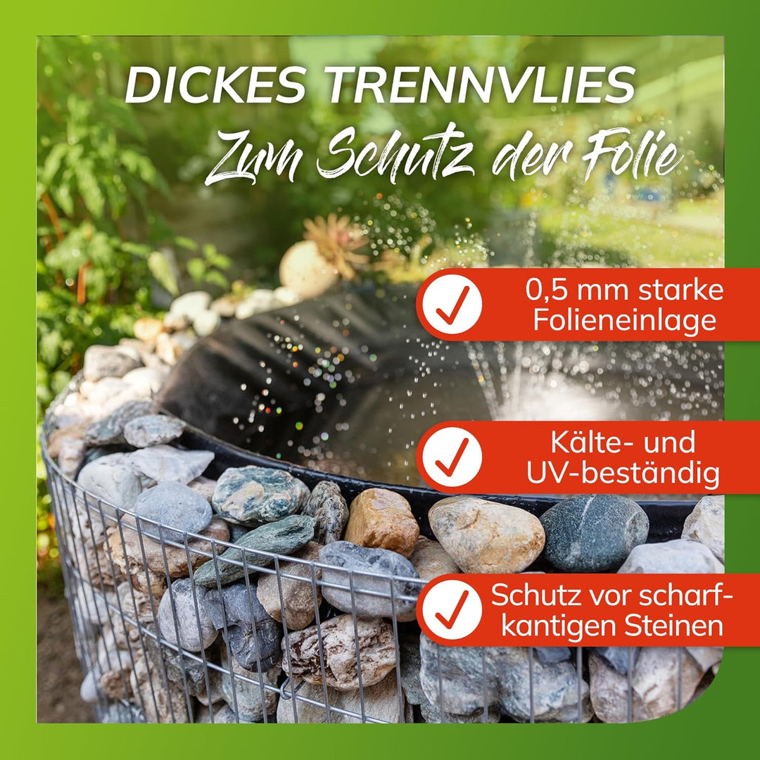 bellissa ‎‎95577 – Hochteich – 490 l Füllvolumen – Garten DIY-Kit mit Gabionen, Folie und Trenn-Vlie