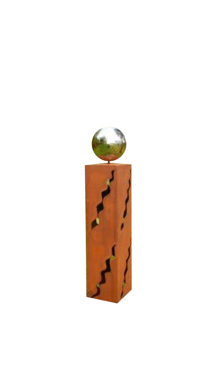 Rostsäulen 60 cm Gartendeko Skulptur mit Edelstahlkugel