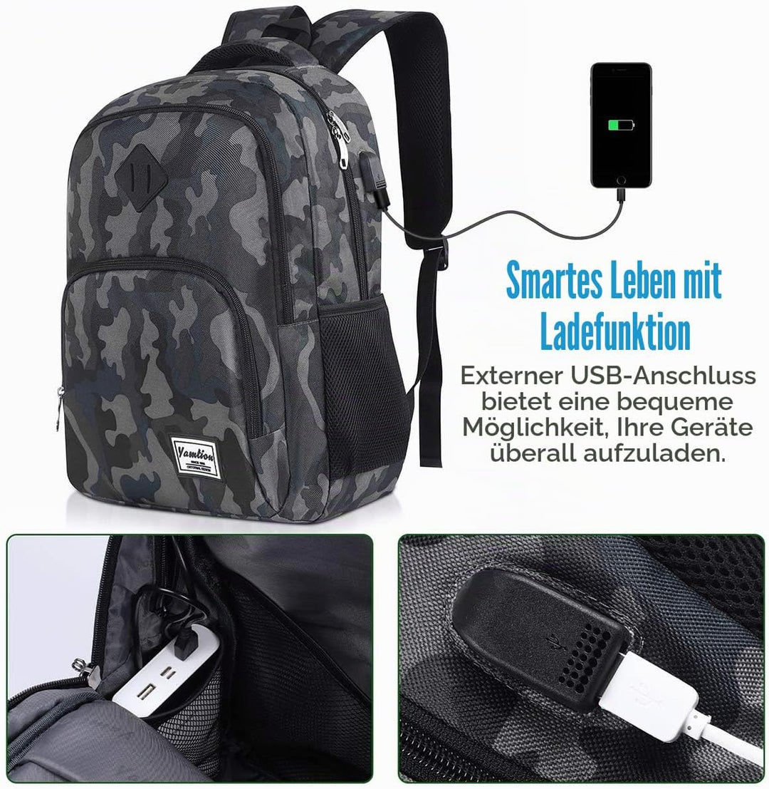 YAMTION Herren Rucksack,Schulrucksack Jungen Teenager mit mit USB-Ladeanschluss für Reisen Camping S