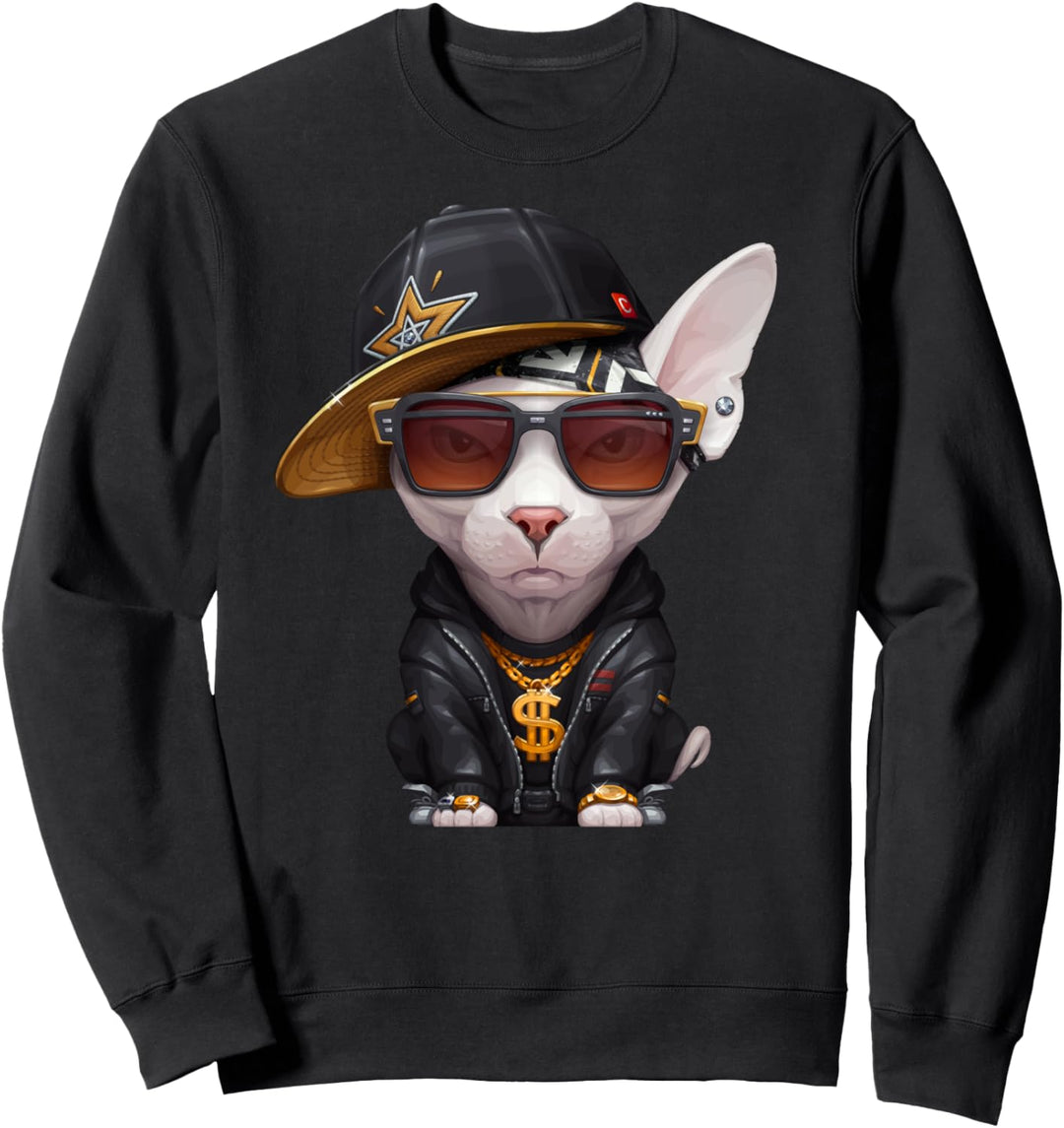 Weisse Sphynx Katze Hip-Hop Super Star Sweatshirt