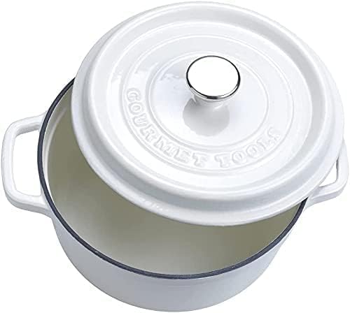 Runder Kochtopf aus Gusseisen mit glasierter Keramikbeschichtung, Cocotte mit Deckel. Gourmet Tools