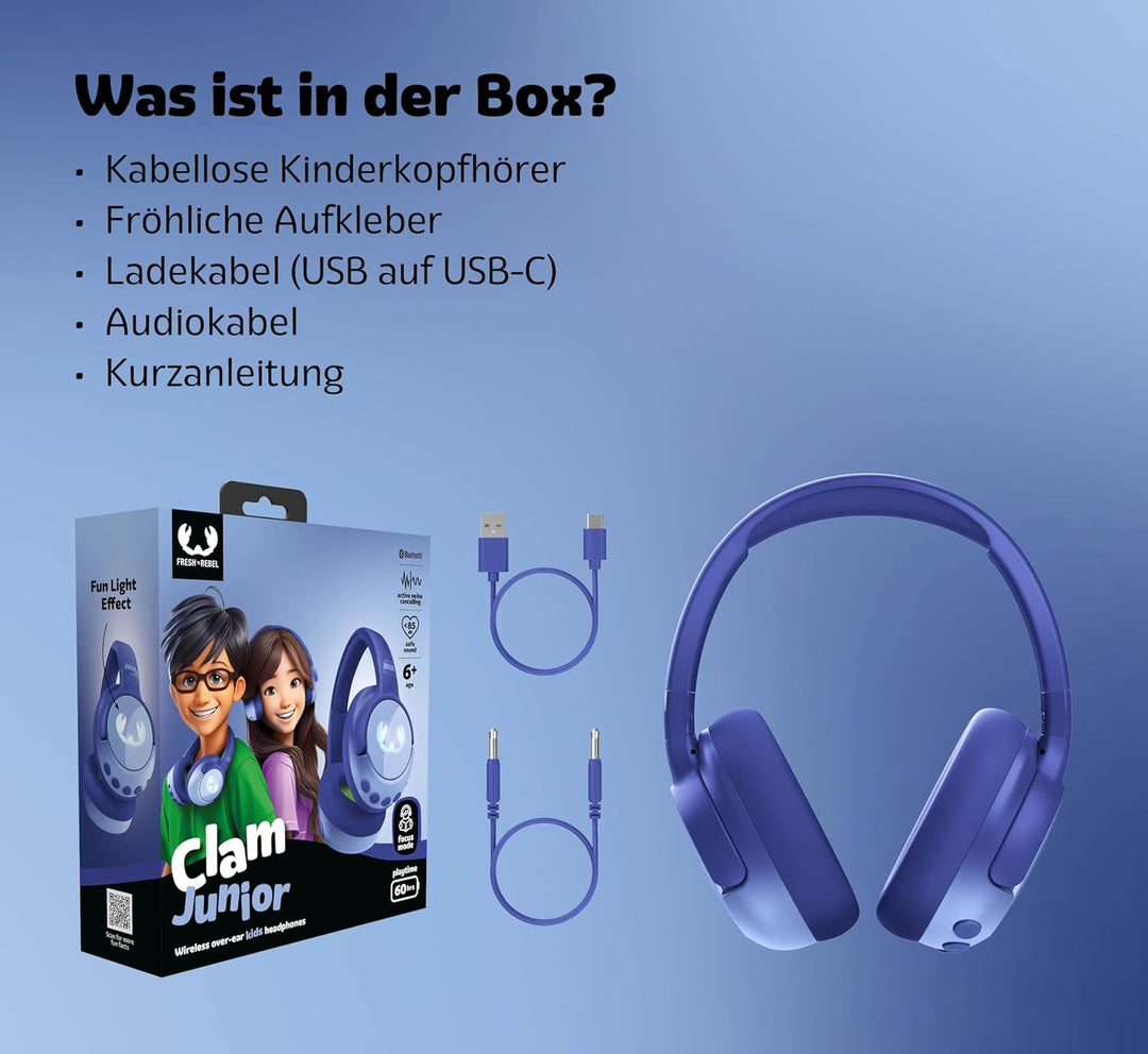 Fresh 'n Rebel Clam Junior, Bluetooth-Kopfhörer für Kinder mit aktiver Geräuschunterdrückung, sicher