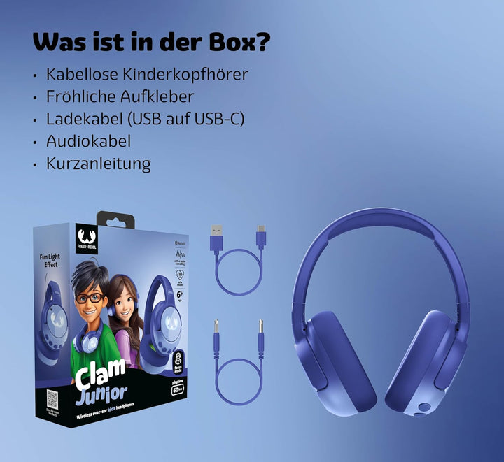 Fresh 'n Rebel Clam Junior, Bluetooth-Kopfhörer für Kinder mit aktiver Geräuschunterdrückung, sicher