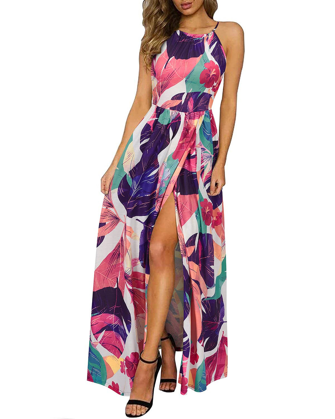 KILIG Damen Sommerkleid Lang Elegant Sommer Neckholder Kleid Hochzeitsgast Maxikleid Partykleid Schl