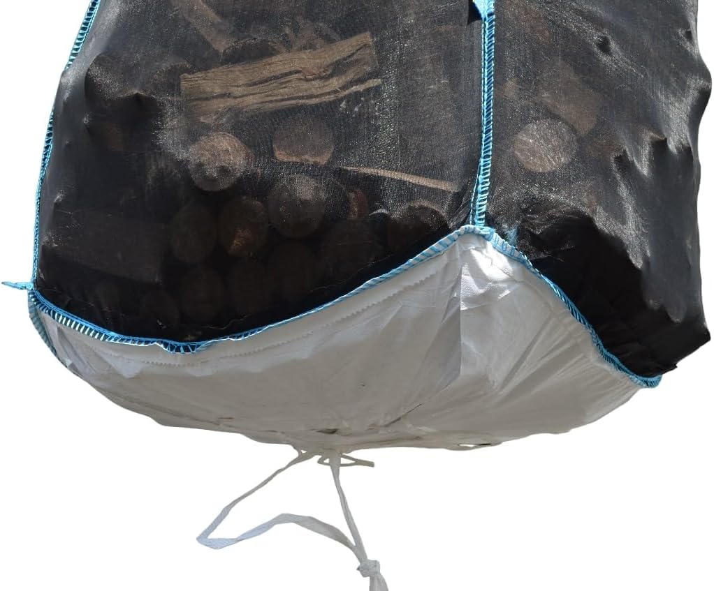 5 Stück Woodbag Big Bag Holz 100x100x160 cm (ohne Inhalt) mit Sternboden (Boden zum Öffnen) mit Netz
