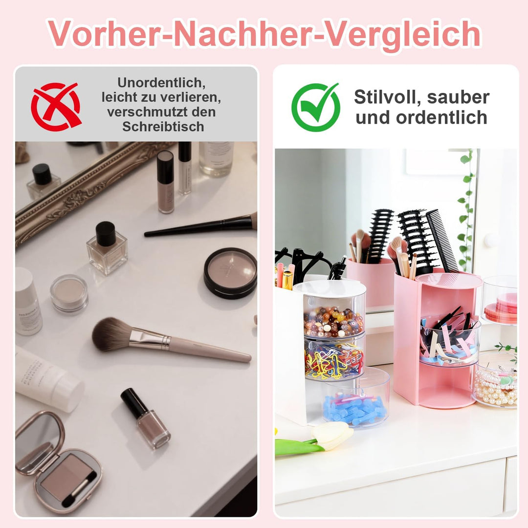 Schminktisch Organizer Haargummi Aufbewahrung 180°Dreh Kosmetik Organizer Schmuck 2Stk 3 Lagig Make