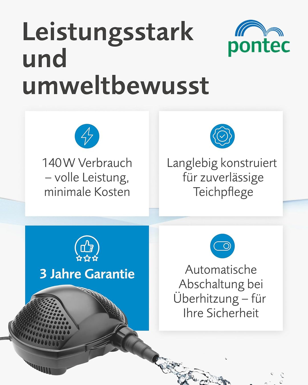 Pontec 51180 PondoMax Eco 14000 - Filter- und Bachlaufpumpe / energieeffiziente Pumpe für Bachläufe