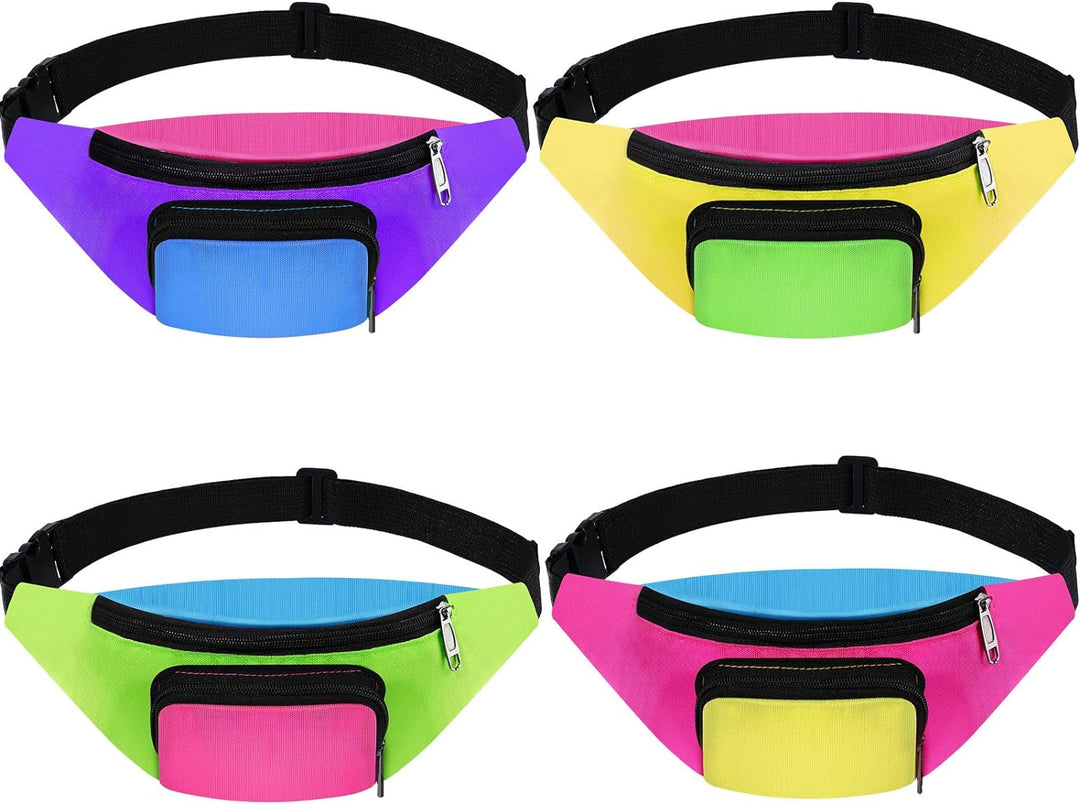 4 Stück Retro 80er Gürteltasche 2 Taschen Neon Kleine Hüfttaschen Joggen Kostüm