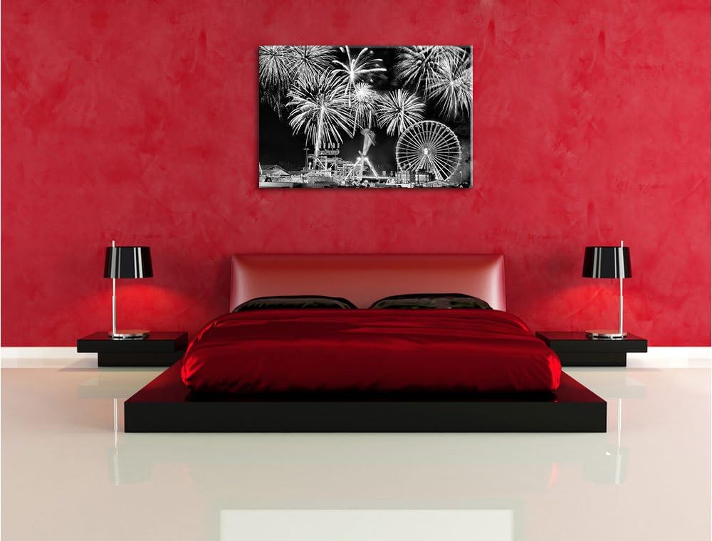 Pixxprint Monocrome, Silvester Riesenrad, Feuerwerk, Format: 100x70 auf Leinwand, 100x70