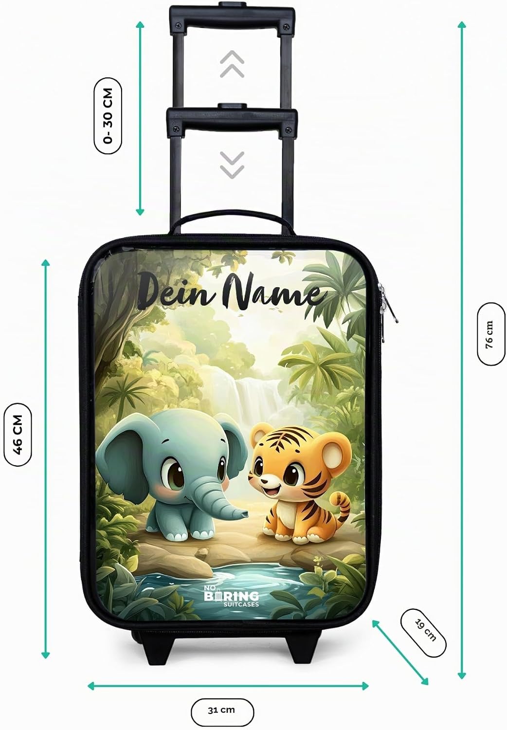 NoBoringSuitcases.com® Kinderkoffer Klein Personalisiert mit Name 48x31x19 cm Rollkoffer Kleiner Kin