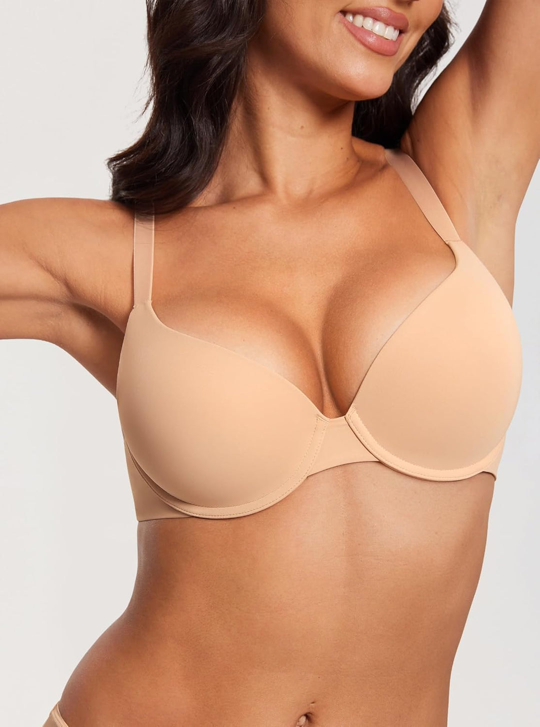 DOBREVA Damen Push Up Bügel BH Soft T Shirt BHS mit Licht Gepolstert Komfort Sexy 70A Warmes Beige,