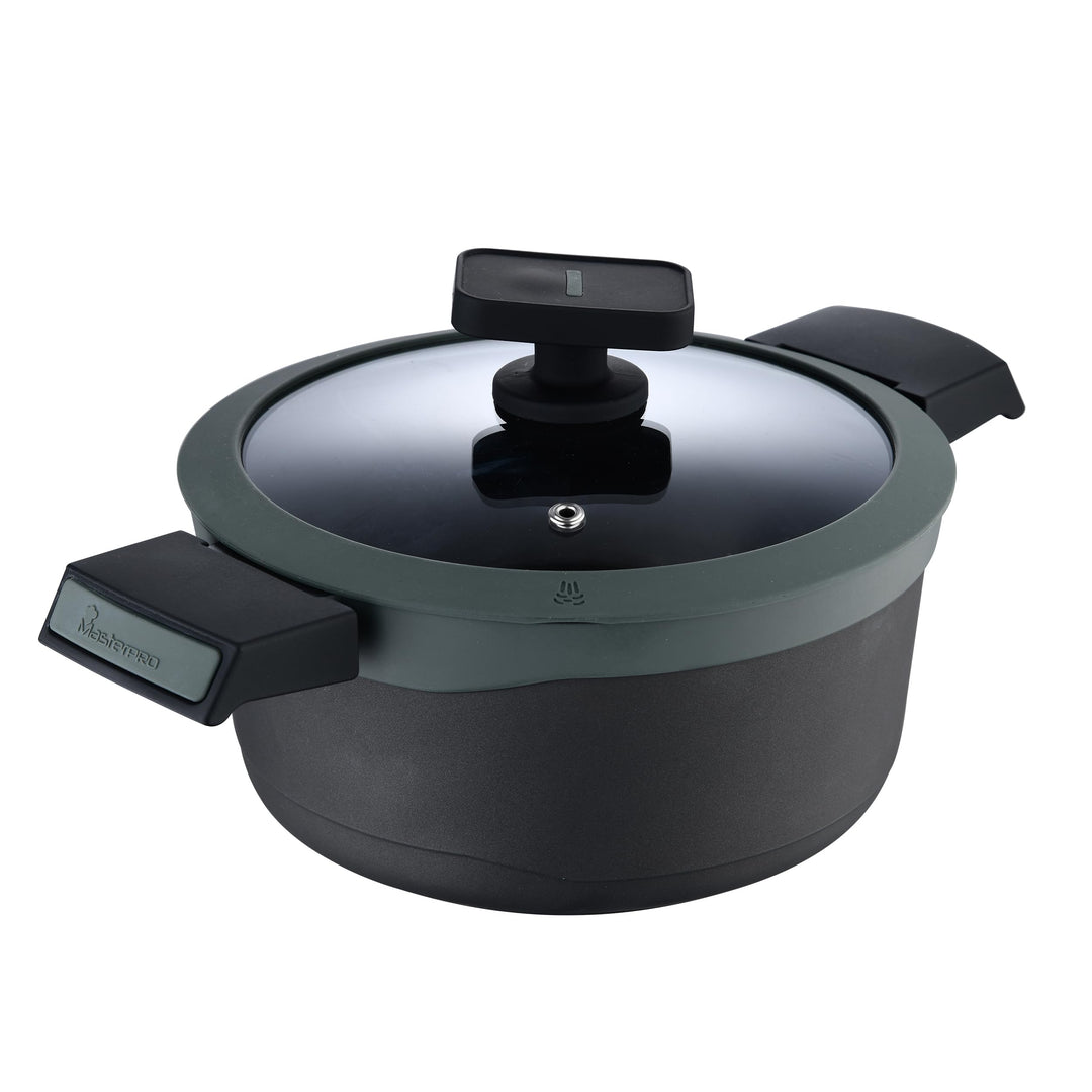 MasterPRO Gastro Reeco | 24 cm und 12 cm Höhe Stieltopf mit Deckel | Heatdot | Recycelter Aluminiumg
