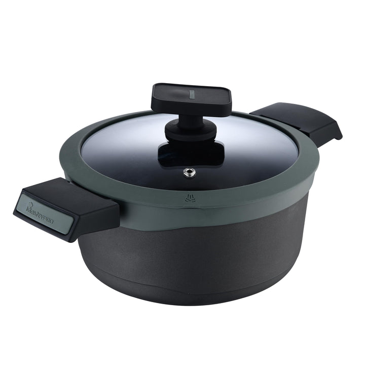MasterPRO Gastro Reeco | 24 cm und 12 cm Höhe Stieltopf mit Deckel | Heatdot | Recycelter Aluminiumg