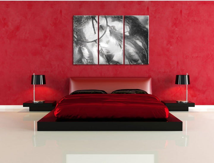 Pixxprint Traumfänger Kohle Zeichnung Effekt 3-Teiler Leinwandbild 120x80 Bild auf Leinwand