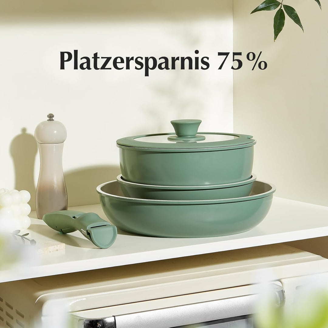 Redchef Keramik Pfannenset mit Abnehmbarem Griff, 5-tlg. Töpfe Abnehmbarer Griff Induktion, Platzspa