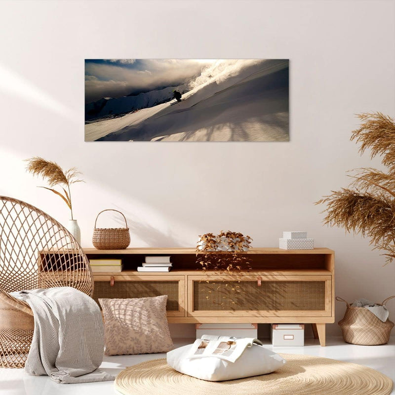 Wandbilder Dekoration Wohnzimmer Berge Ski Winter Panorama Bilder auf Leinwand 120x50cm Leinwandbild