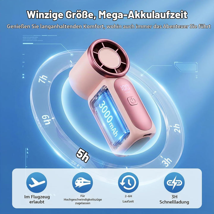 Morelax Tragbarer Mini Handventilator mit 6 Geschwindigkeiten, 16920 U/min Turbo-Luftstrom, USB wied