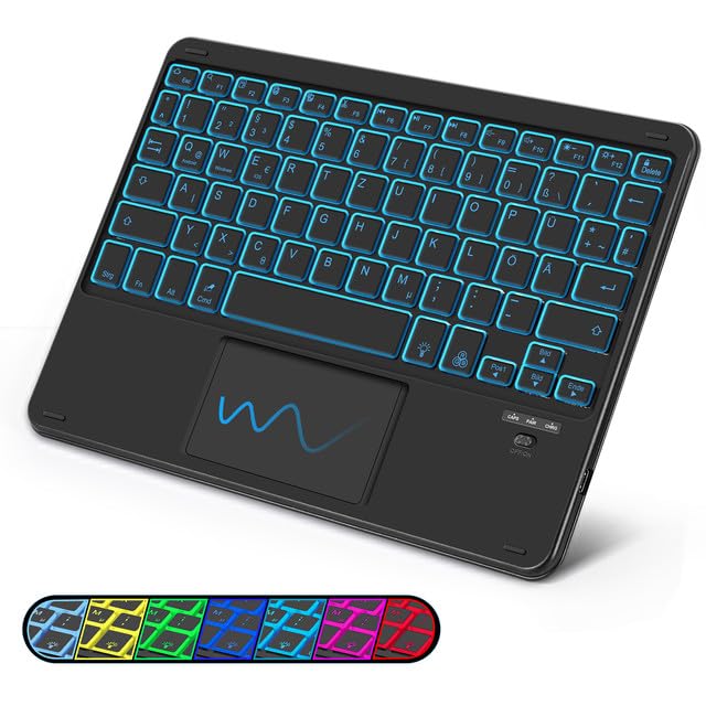 SOPPY Tastatur mit Touchpad kabellose Bluetooth Tastaturen mit 7-Farbiger Hintergrundbeleuchtung, Ul