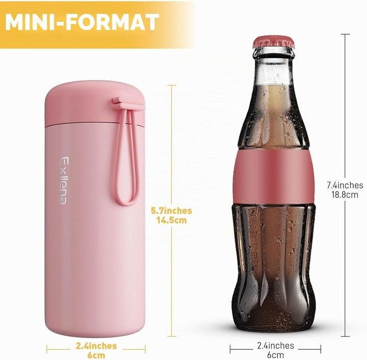 Exllena 300 ml kleine Wasserflasche aus 304 Edelstahl, kleine Flasche mit Tragegriff, doppelwandige
