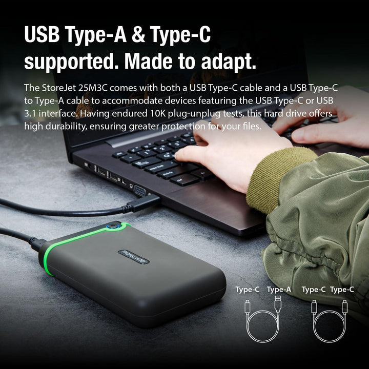 Transcend 2 TB USB Type-C Storejet 25M3C – 2, 5 Zoll Externe Festplatte Stossfest Typ C TS2TSJ25M3C,