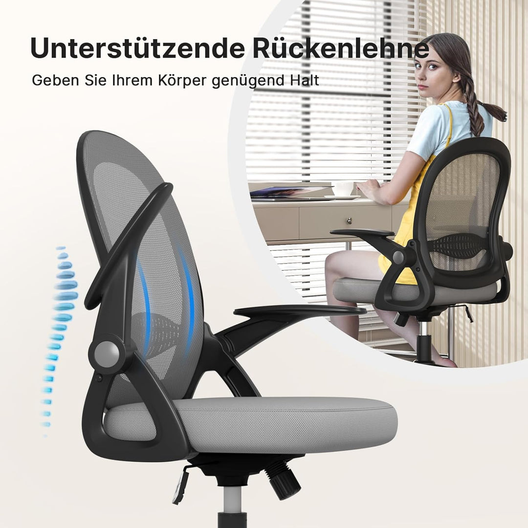 naspaluro Bürostuhl, Ergonomischer Schreibtischstuhl mit Atmungsaktiv Netzbespannung, Hochklappbare