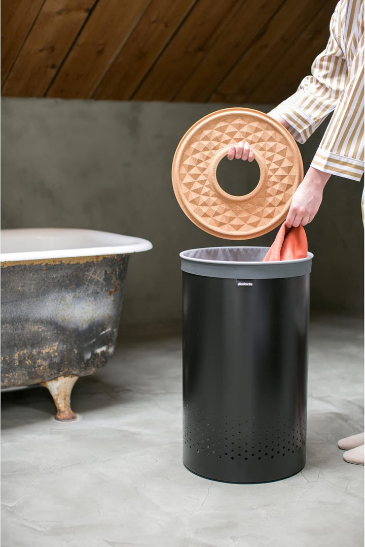 Brabantia Wäschebox mit Korkdeckel, Schwarz, 60 L 60L Wäschebox mit Korkdeckel Matt Black, 60L Wäsch