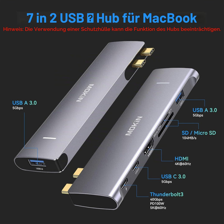 USB-C-Adapter für MacBook Pro 2020, MacBook Pro USB Adapter HDMI MacBook Pro Dongle mit 4KHDMI, 2 US