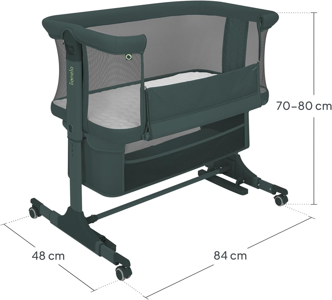 Lionelo Jodie Beistellbett 3in1, 6-Fach höhenverstellbar mit Neigungsverstellung für Boxspringbett,