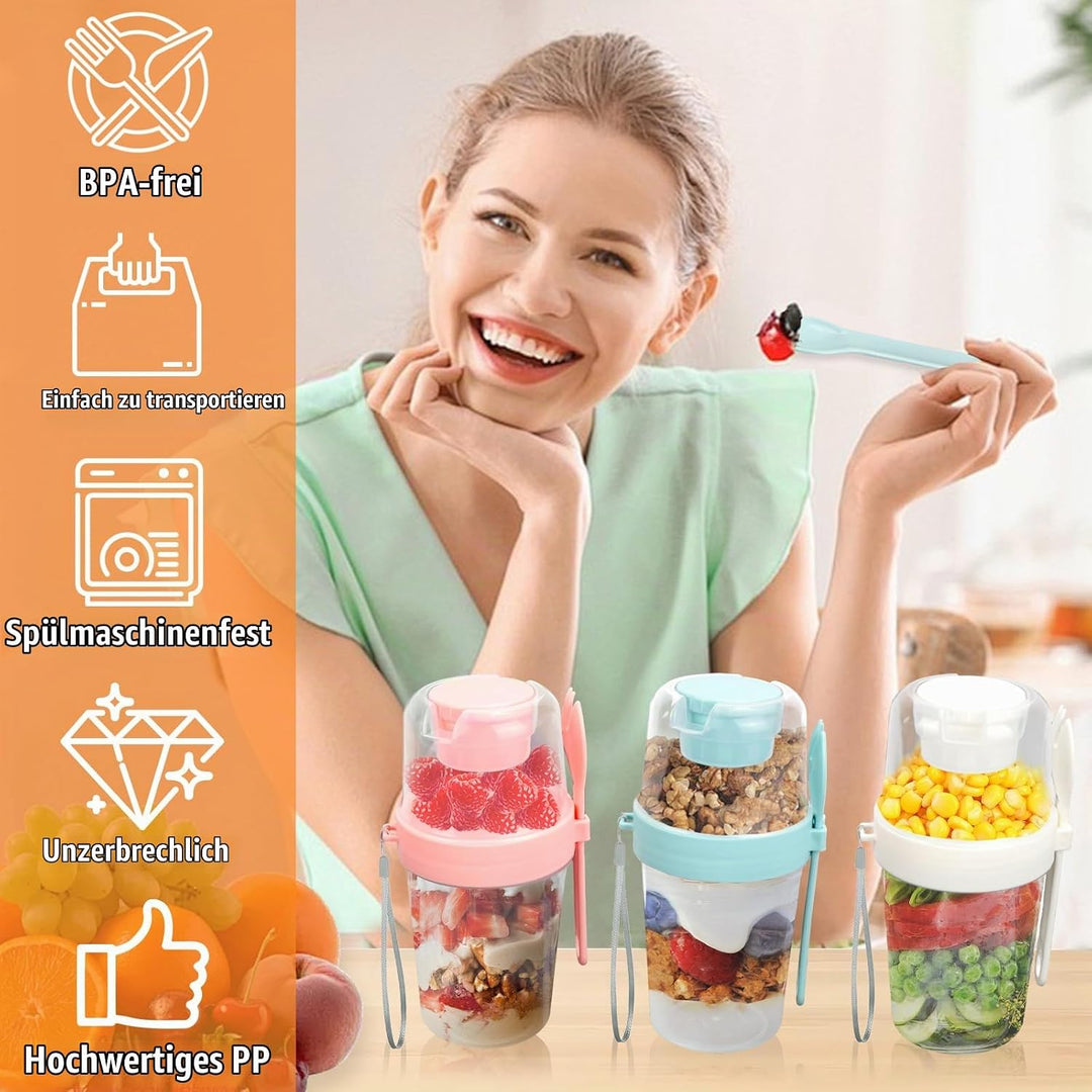 6 Stück Müslibecher to Go mit Löffel, 800ml Jogurtbecher für Unterwegs Overnight Oats Gläser, Bpa-Fr
