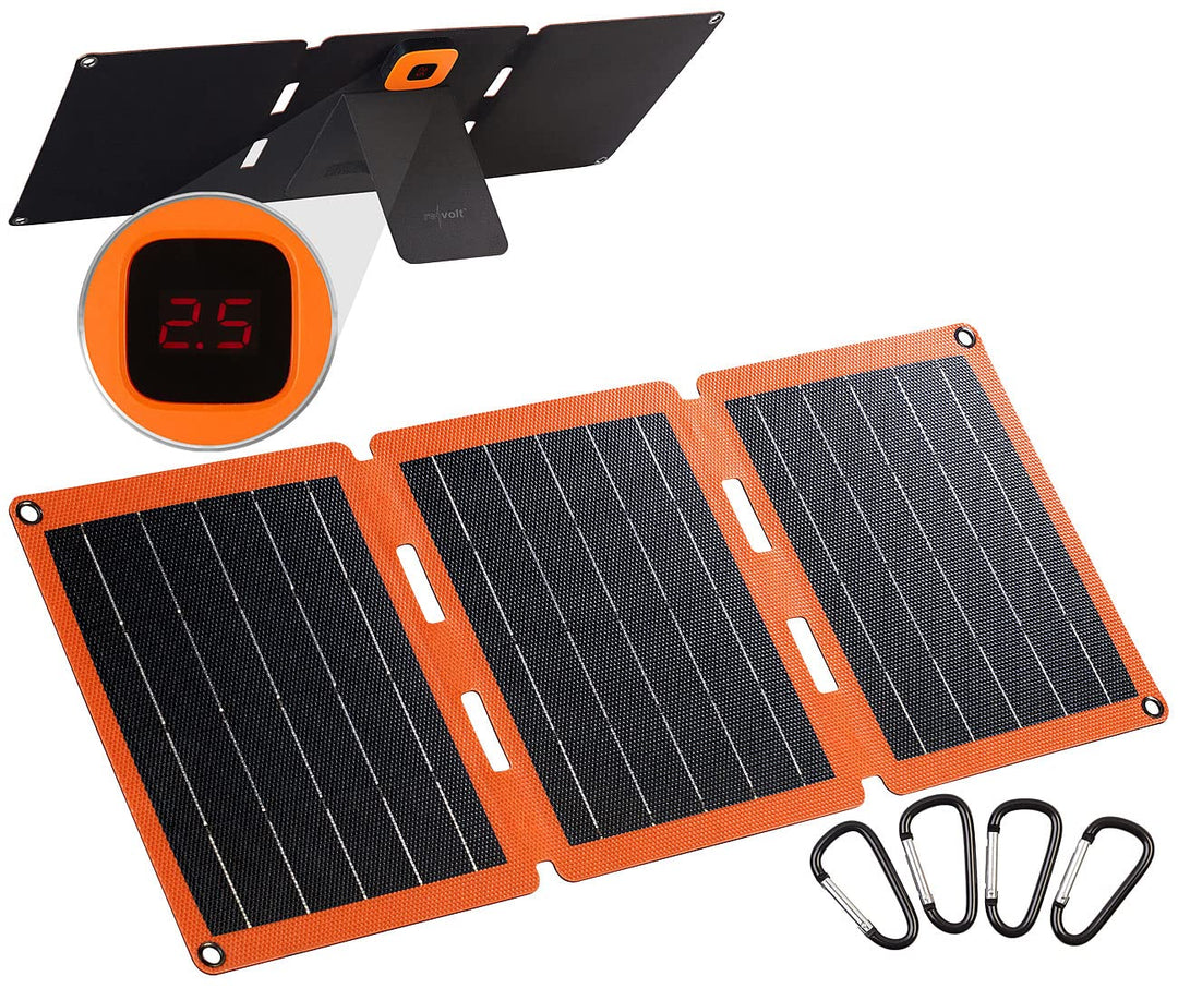 revolt Solar Panel USB: 21-Watt-Solarpanel-Ladegerät, USB-C/-A, je 2,4 A, faltbar, IP65, ETFE (Solar
