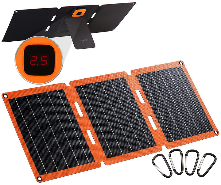 revolt Solar Panel USB: 21-Watt-Solarpanel-Ladegerät, USB-C/-A, je 2,4 A, faltbar, IP65, ETFE (Solar