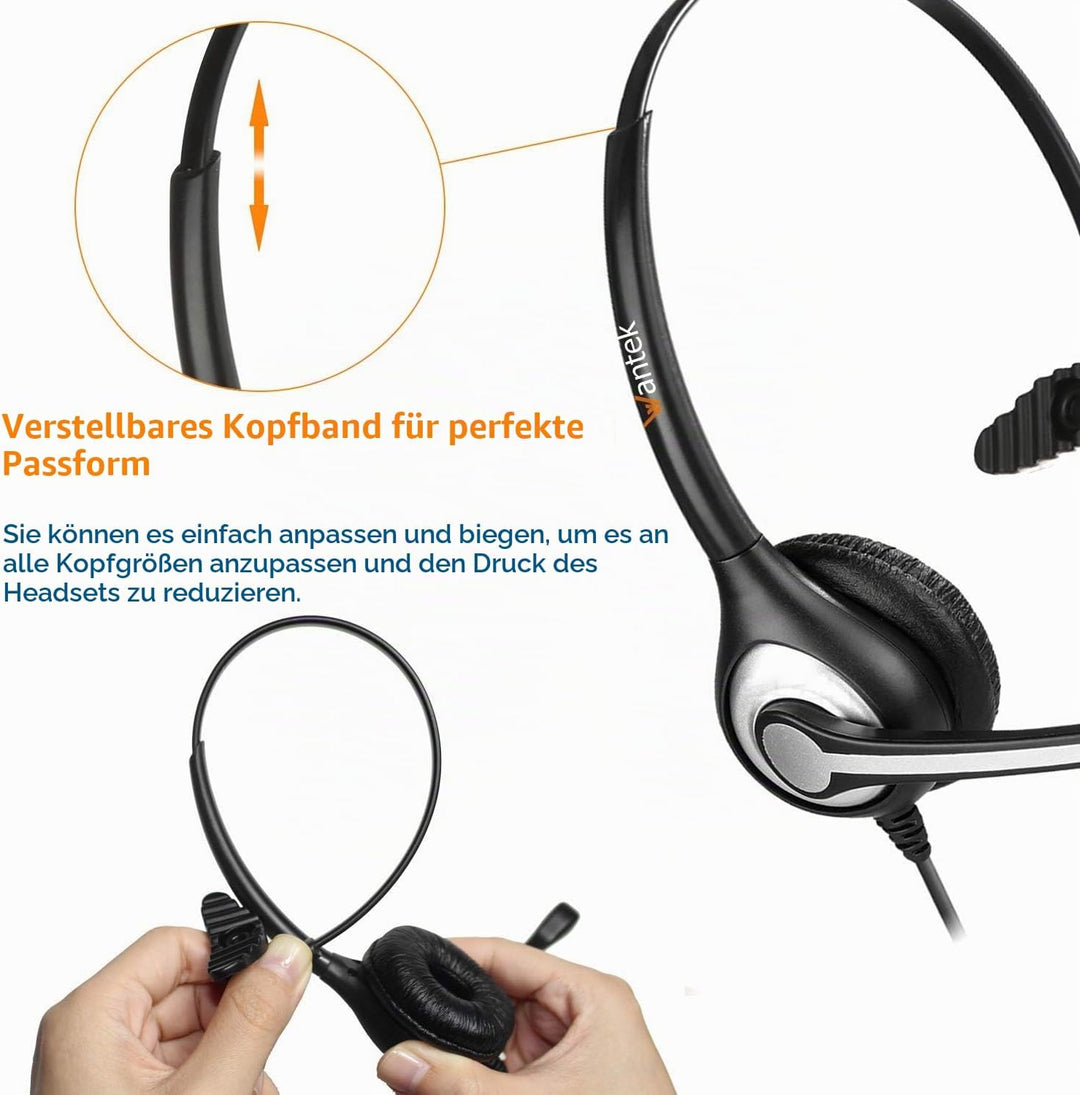 Wantek Headset Handy Mono mit Noise Cancelling Mikrofon, Smartphone Kopfhörer für iPhone Samsung Hua