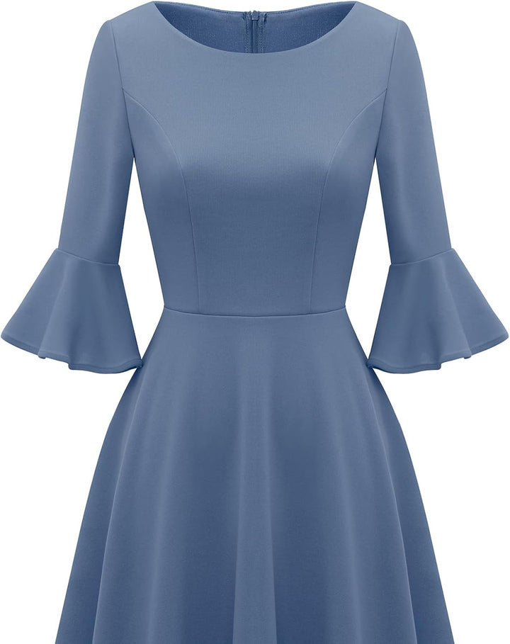 Gardenwed Festliches Kleid Damen 3/4 arm Flare Bell Sleeve Rundhals Kleider High-Low Cocktailkleider