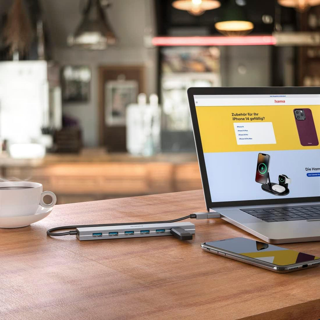 Hama USB-Hub 7 Ports (USB-A und USB-C-Anschluss, mit Netzteil, 7x USB-A für Maus, Tastatur, externe