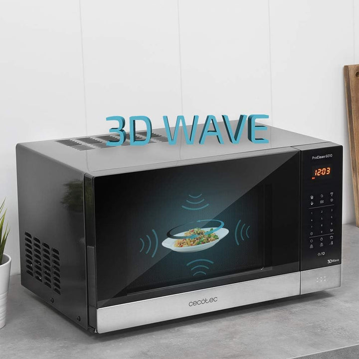 Cecotec Pro Clean 6010 Mikrowelle 700 W 23 L Ready 2 Clean Beschichtung Antihaft 3D Wave Black Silve