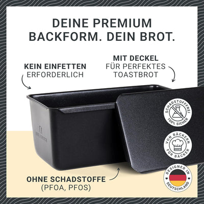 BREADLYST - Premium Brotbackform mit Deckel für Brot und Toastbrot - Backform Kastenform extra hoch,