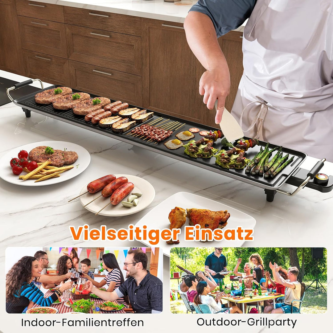 RELAX4LIFE Tischgrill elektrisch, 100 x 22 cm extra lange Teppanyaki-/Plancha-Grillplatte, Elektrogr